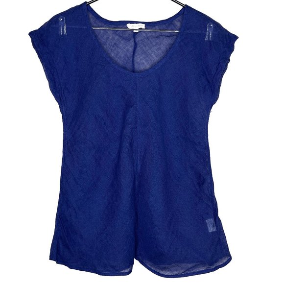 Eileen Fisher Tops - Eileen Fisher M 100% Linen Sheer Purple/Navy Top